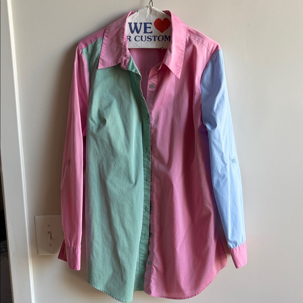 New York & Company Colorblock Button-Down Shirt in Pink, Mint & Light Blue